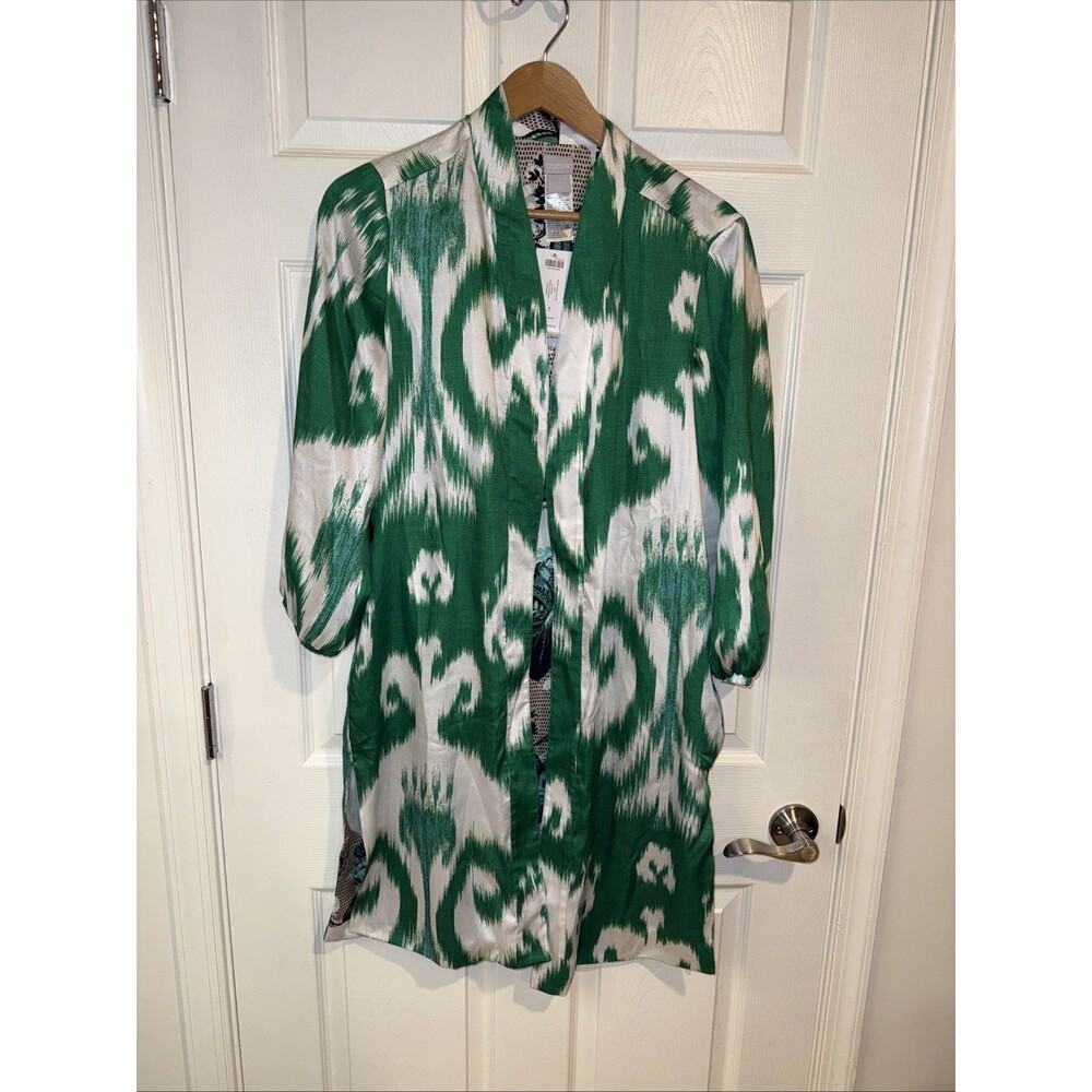 Chicos Tropic Emerald Floral Ikat Reversible Duster Size 1/M
